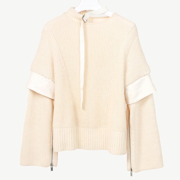 Sacai AW/16 Cream Wool Waffle-Knit Tie-Neck Sweater - Picture 1 of 8